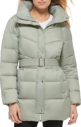 Cole Haan Petite Belted Hooded Puffer Coat