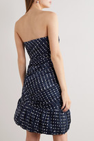 Thumbnail for your product : Tory Burch Strapless Pleated Polka-dot Silk-satin Jacquard Mini Dress - Navy