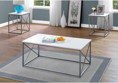 Latitude Run Contemporary Living Room Table : 3Pcs. Coffee End Side. White Laminate Grey Metal. Fashionable Design. Ample Surface. Build. 41.49X22x17.96 & 18X18