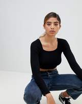 Thumbnail for your product : ASOS Design Long Sleeve Square Neck Crop Top In Black