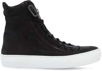 Zip-Up Waxed Leather High Top Sneakers