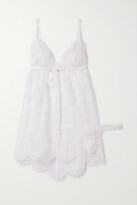 Thumbnail for your product : Hanky Panky + Net Sustain + Monique Lhuillier Cherie Chantilly Lace Chemise And Thong Set - White