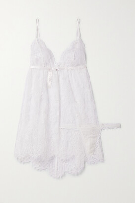 Hanky Panky + Net Sustain + Monique Lhuillier Cherie Chantilly Lace Chemise And Thong Set - White