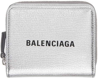 Balenciaga Silver and Black Small Square Logo Wallet