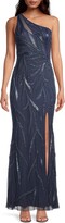 Thumbnail for your product : Aidan Mattox One-Shoulder Beaded Slit Gown