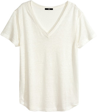 H&M Linen T-shirt - White - Ladies