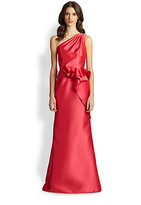 Thumbnail for your product : Carmen Marc Valvo One-Shoulder Twill Peplum Gown