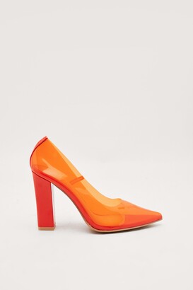 orange block heel pumps