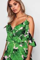 Thumbnail for your product : boohoo Plus Palm Print Cold Shoulder Beach Dress