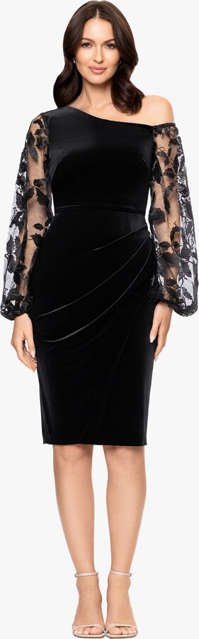 Betsy & Adam Women's Lace-Sleeved Velvet Dress