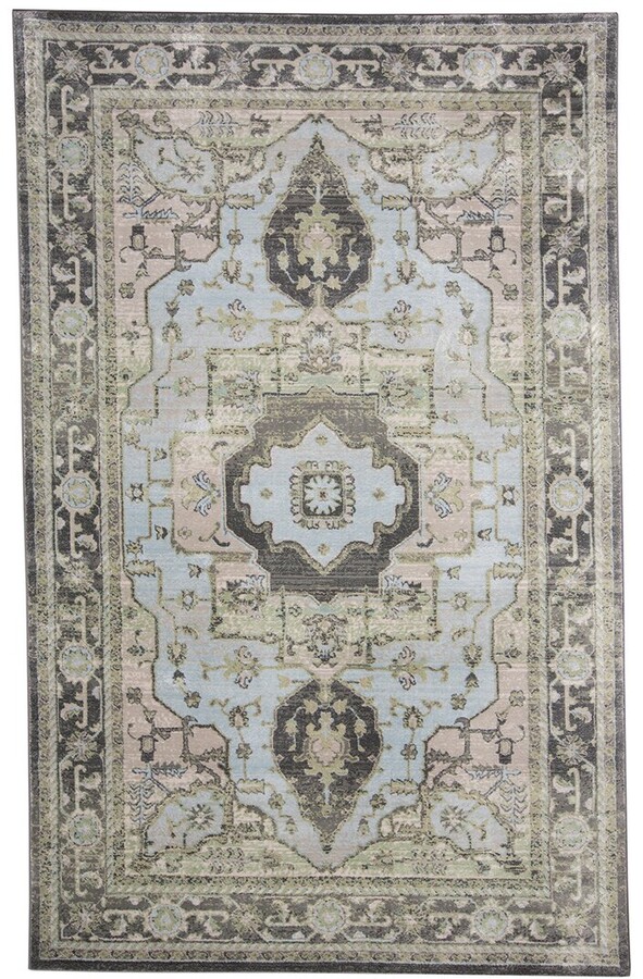 Verlaine Alessandria Distressed Medallion, Ice Blue/Mint/Gray, 4Ft3In