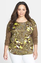 Thumbnail for your product : MICHAEL Michael Kors Print Front Mixed Media Top (Plus Size)