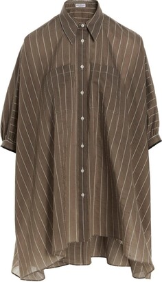 Brunello Cucinelli Brown Striped Cotton Belted Flared Shirtdress M Brunello  Cucinelli