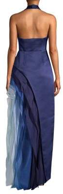 Halston Ombre Ruffle Halter Gown