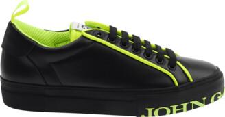John Galliano Paris Men's Neon Logo Leather Low-Top Sneakers