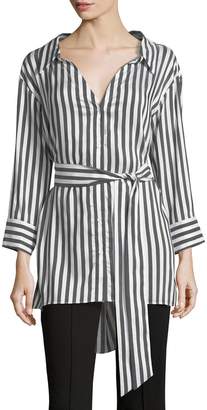 Alice + Olivia Tate Wide-Neck Button-Down Striped Shirt