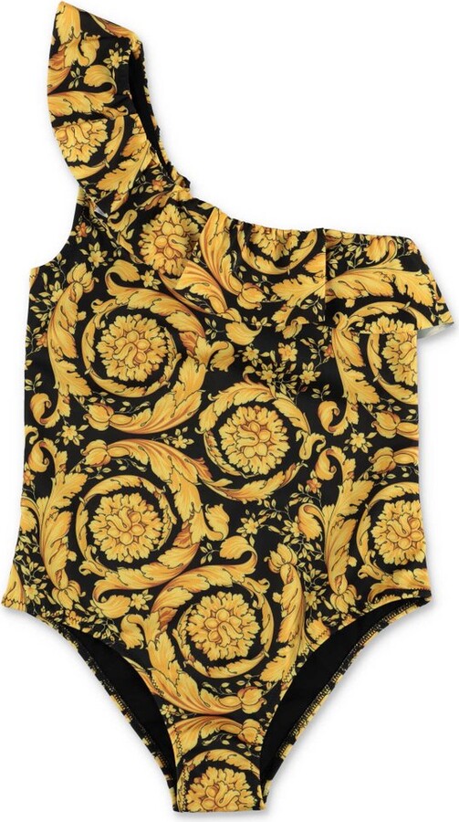 Versace Children Barocco Ruffled OneShoulder Swimsuit ShopStyle