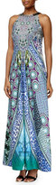 Thumbnail for your product : Ranna Gill Sleeveless Beaded-Neck Geometric-Print Maxi Dress