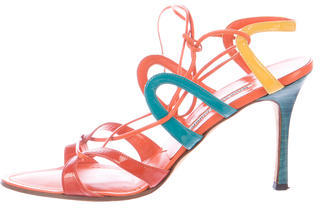 Manolo Blahnik Lace-Up Colorblock Sandals