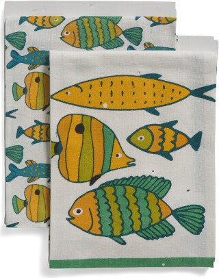 2pk Tropical Fish Printed Kitchen Towels | Cotton