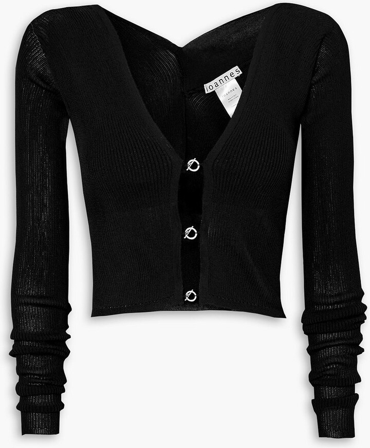 IOANNES Ribbed-knit cardigan and bra top set