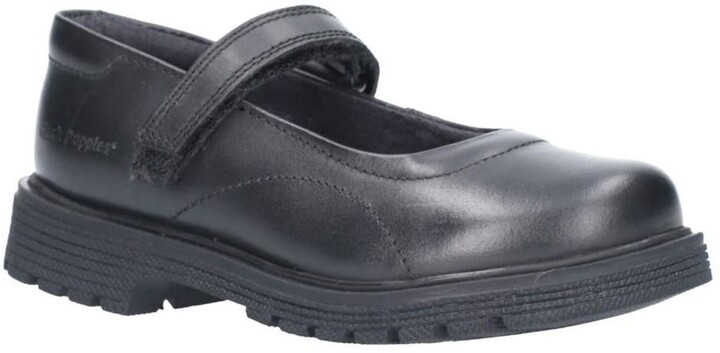 New Ex-Display Hush Puppies Girls Brogue Style Black Leather Buckle School Shoes