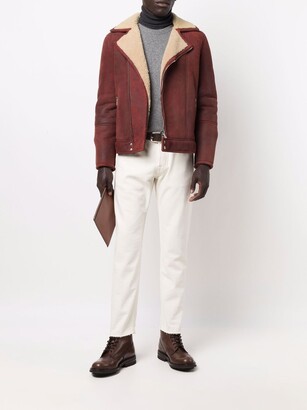 Eleventy Shearling-Collar Leather Jacket