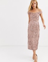 Thumbnail for your product : Lipsy off shoulder allover sequin pencil dress in rose gold