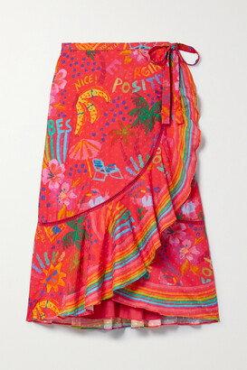 Farm Rio Printed Swiss-dot Cotton-voile Wrap Skirt - Pink - x small