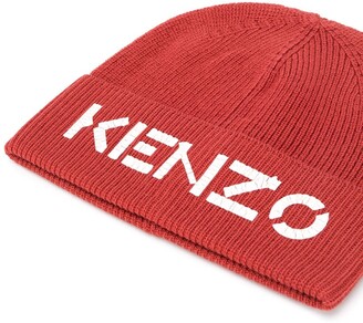 Kenzo Ribbed Knit Wool Logo Beanie