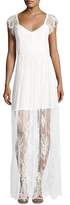 Thumbnail for your product : Parker Black Erika Cap-Sleeve Floral Lace Column Gown, White