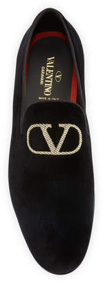 Valentino Garavani Men's Embroidered Go Logo Slip-On Loafers