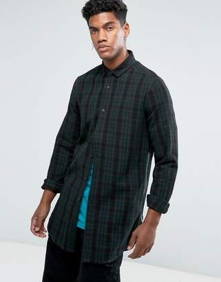 ASOS Design Regular Fit Longline Check Shirt With Side Zips In Longline
