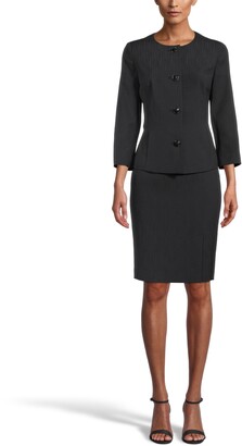 Le Suit Crepe Notched-Collar Button-Front Skirt Suit