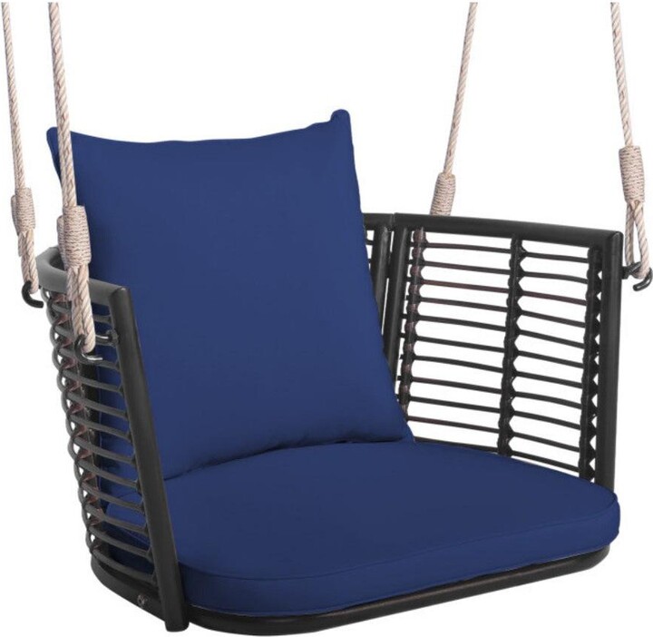 mondawe Porch Swing Patio Hanging Rattan Chair with Zippered Cushions and Rope
