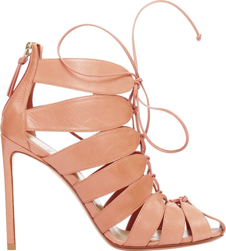 Francesco Russo Leather Lace Up Cut Out Cage Sandals