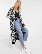 Thumbnail for your product : ASOS DESIGN maxi cardigan in animal pattern borg knit