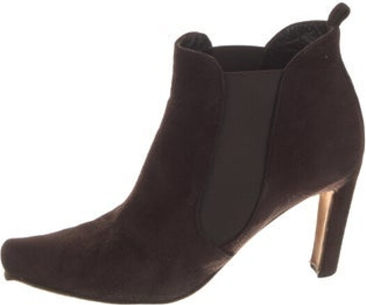 Manolo Blahnik Suede Ankle Chelsea Boots Brown Square-Toes Platform Includes Box & Dust Bag Designer