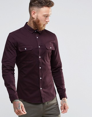 ASOS Skinny Military Shirt Twill With Long Sleeves In Rust