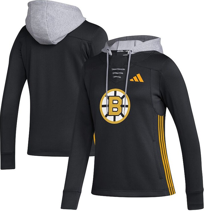 Women's adidas Black Boston Bruins Refresh Skate Lace AEROREADY Pullover Hoodie