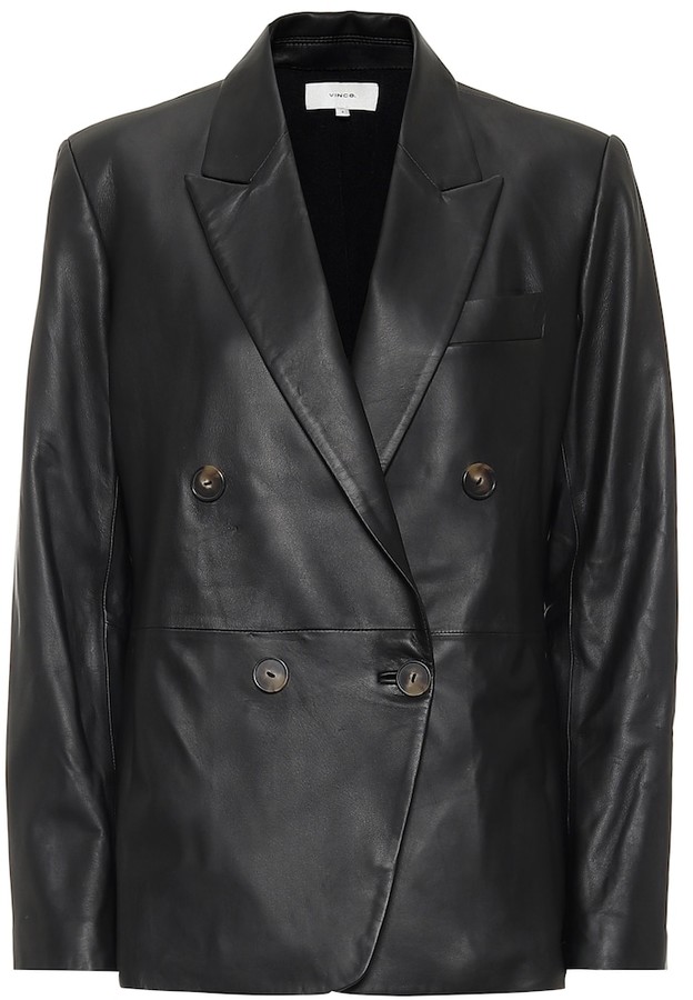 Vince Double-breasted leather blazer - ShopStyle