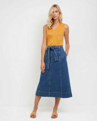 Jaeger Cotton A-Line Midi Belted Jean Skirt