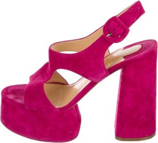 Christian Louboutin Suede Slingback Sandals Pink Leather Trim Platform Straps & Buckle Closure at Ankles Includes Box & Dust Bag Designer