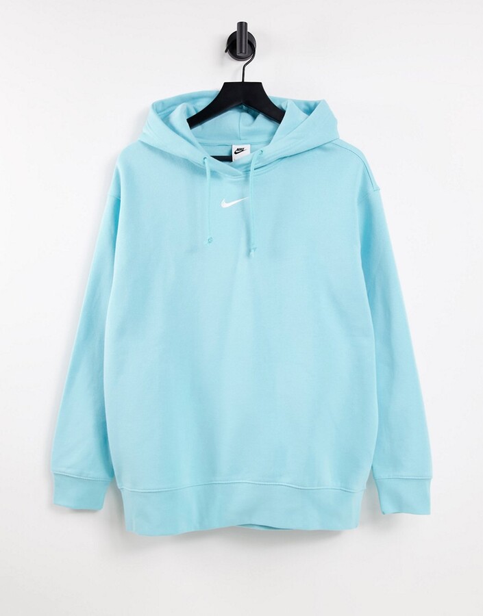 Nike mini swoosh oversized pullover hoodie in copa blue - ShopStyle