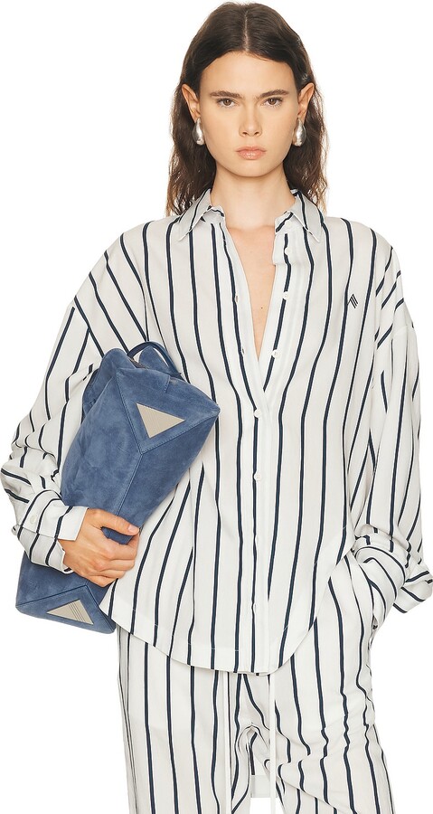 ATTICO Striped Button Down Shirt in WhiteBlue