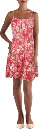 Angie Womens Floral Smocked Fit & Flare Dress