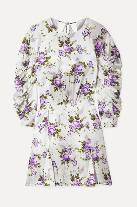 Les Rêveries Ruched Floral-print Silk-charmeuse Mini Dress - White