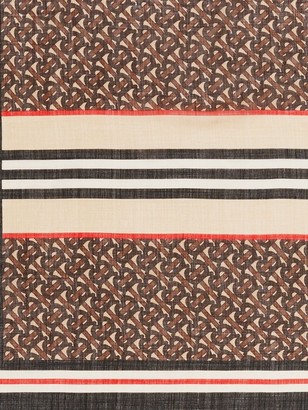 Burberry Icon Stripe Monogram Print Wool Silk Square Large Scarf