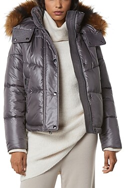 black puffer coat black fur hood