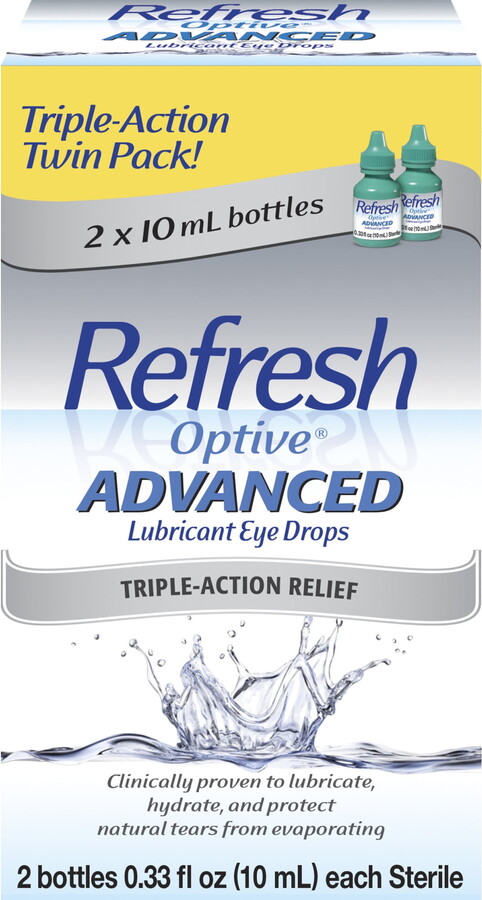 Refresh Optive Advanced Lubricant Eye Drops Artificial Tears, 20 ml, 2 Bottles